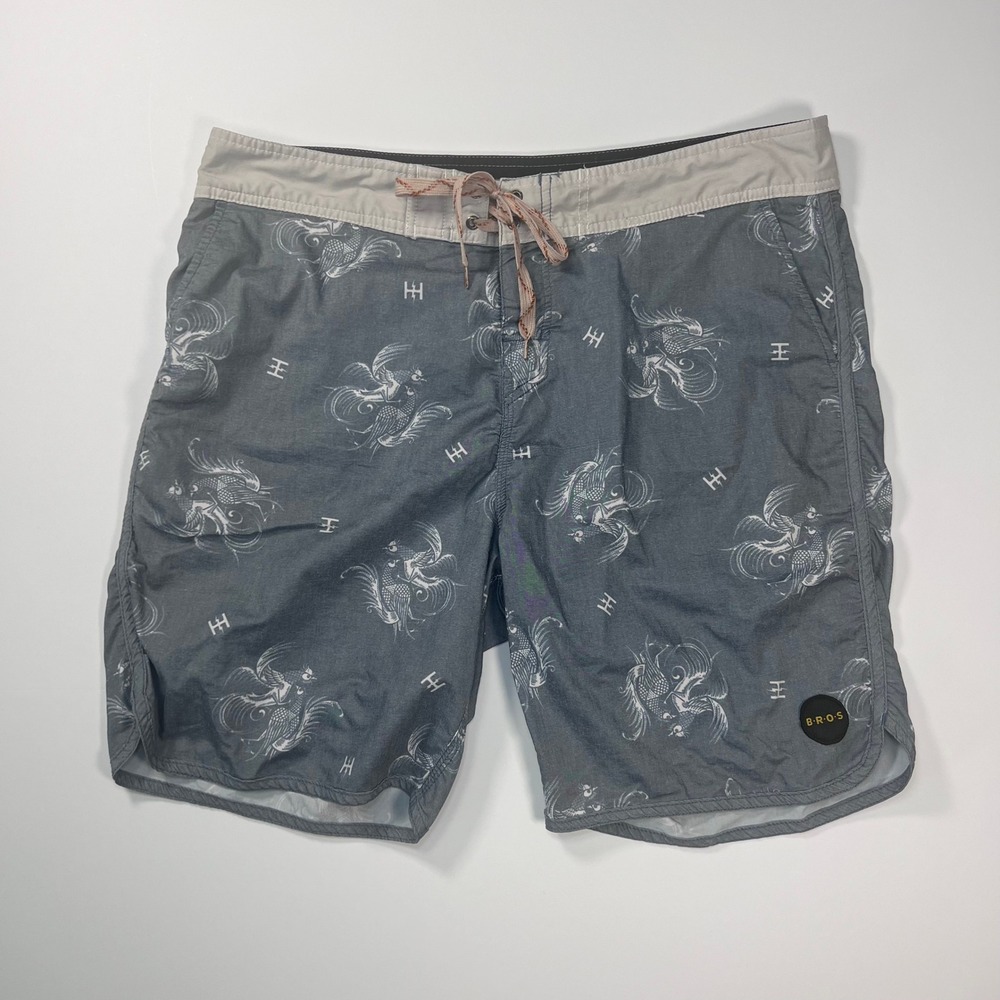 Howler Brothers Board Shorts Mens 38 Grey Phoenix Monogram Swim Trunks Surf